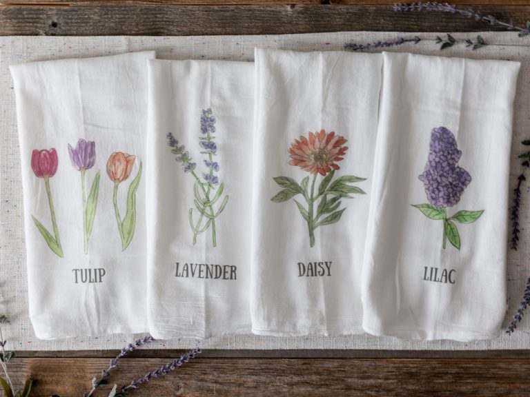 DIY Spring Flour Sack Towels with free floral printables