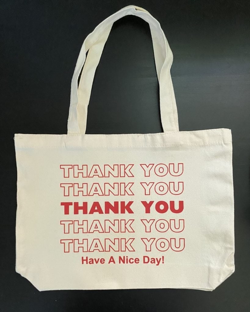 canvas tote bag with thank you text