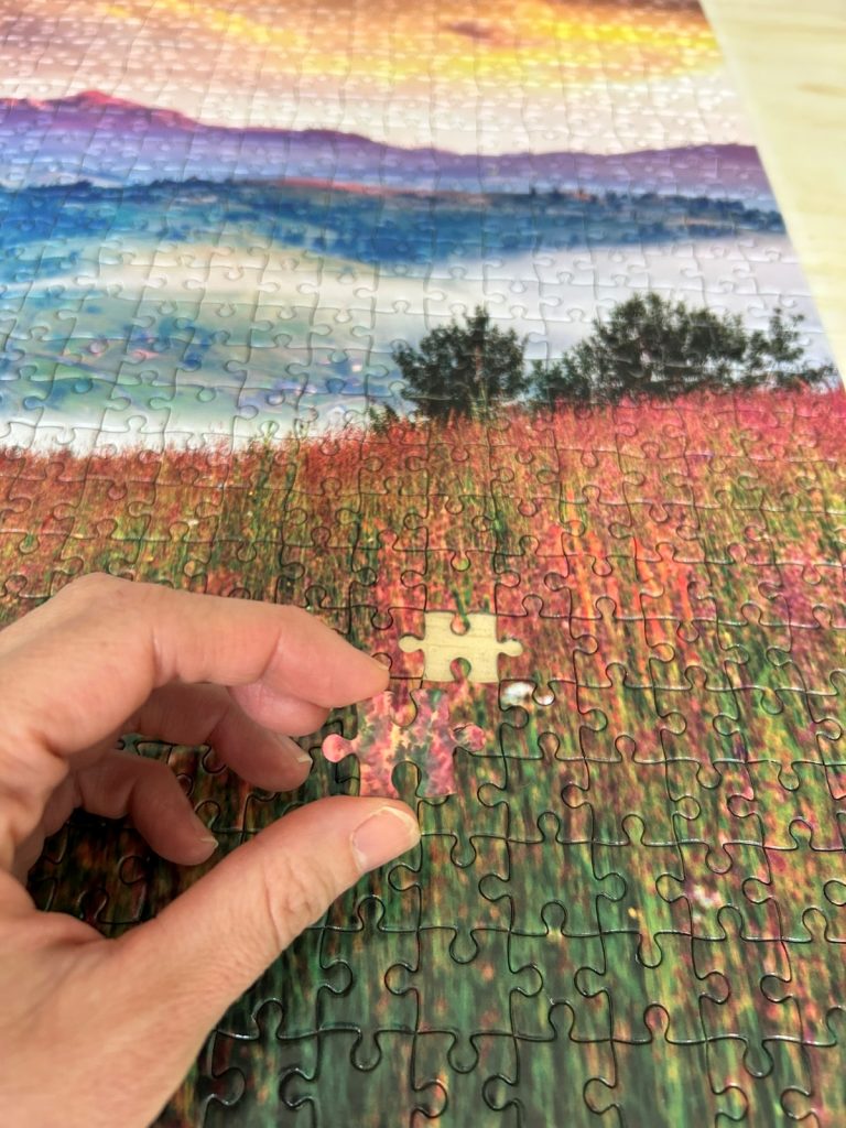 Hand holding a puzzle piece